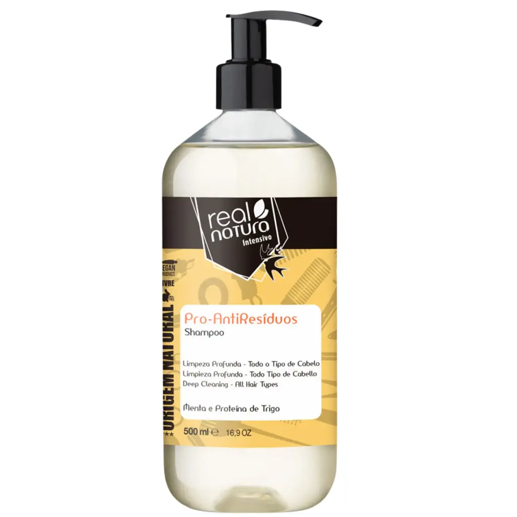 Deep Cleansing Shampoo - Pro-AntiResíduos - Mint and Wheat Protein - All Hair Types - Real Natura 500ml