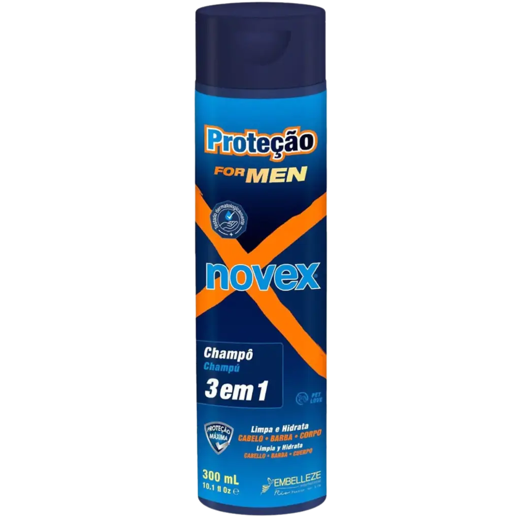 Champô Masculino - Proteção - 3 em 1 Cabelo, Barba, Corpo - Novex 300ml
